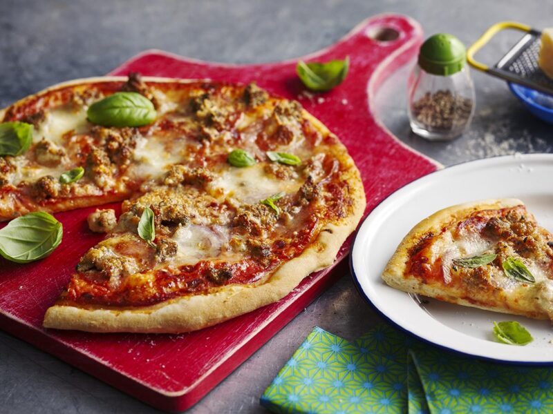 Spicy sausage and pepperoni pizza