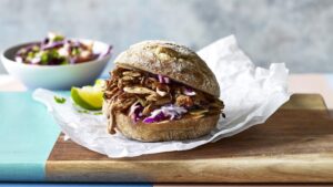 Vegan jerk jackfruit burger